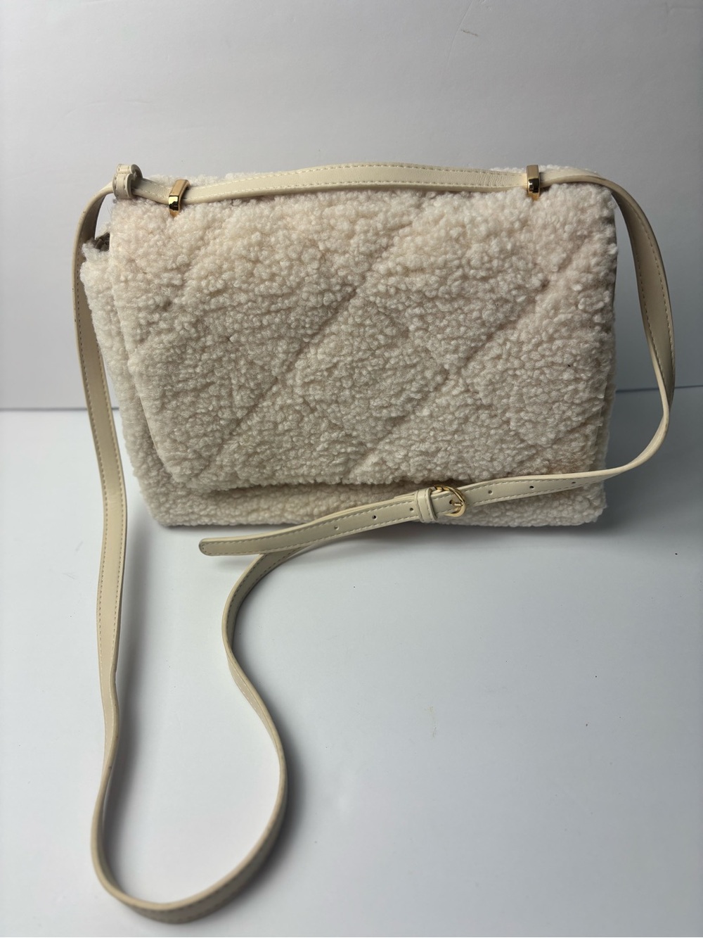 a new day Cream Quilted Shearling Crossbody Bag